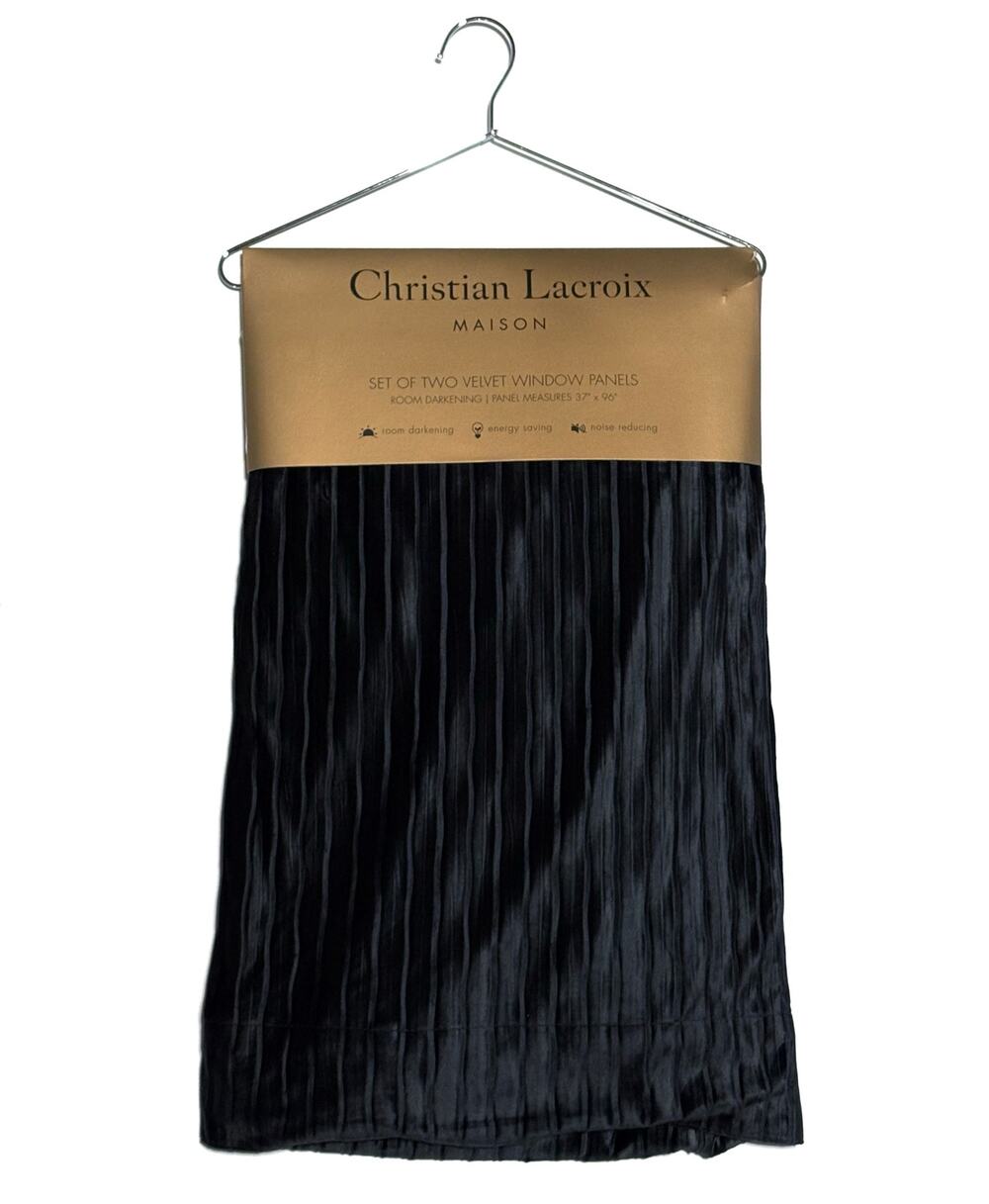 Christian Lacroix Window Curtains Panels Drapes Black Velvet Textured 37 x 96”